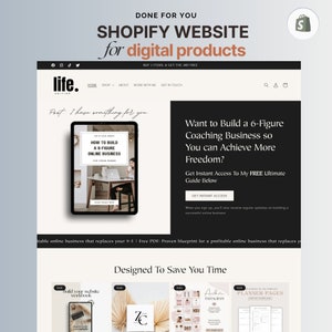 May include: A website screenshot showing a coaching business for digital products. The website features a pink and white color scheme and includes a call to action to get instant access to a free guide. The text on the website reads "Want to Build a 6-Figure Coaching Business so You can Achieve More Freedom?" and "Get Instant Access To My FREE Ultimate Guide Below."