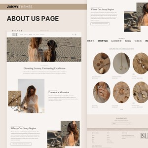 May include: A website homepage for ISLE Jewelry, featuring a woman wearing a white dress and a dog. The website text reads "Our Story", "Elevating Luxury. Embracing Excellence", and "Where Our Story Begins". The website also features a curated collection of jewelry.