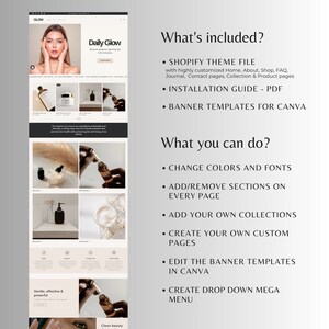 May include: A screenshot of a website for a skincare brand called Glow. The website features a minimalist design with a focus on natural ingredients. The website includes a shop, blog, and contact page. The website also includes a section on the benefits of using natural skincare products.