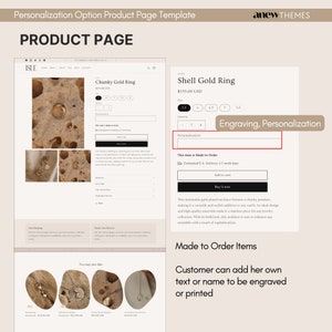 May include: A gold shell ring with the option to personalize with an engraved message. The product page shows the ring on a white background with the text "Engraving, Personalization" and "This item is Made-to-Order".