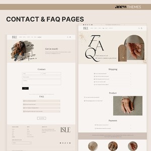 May include: A website screenshot showing a contact and FAQ page for a jewelry store. The contact page has a form to submit name, email, phone number, and comments. The FAQ page has a list of questions and answers about shipping, products, and payment.