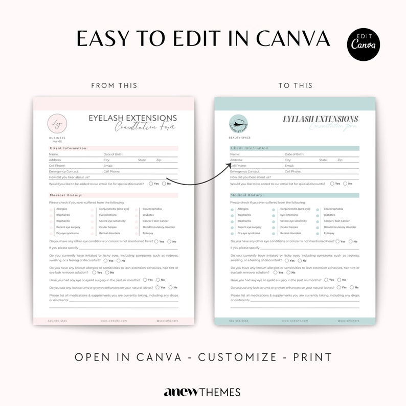 Eyelash Extension Forms Bundle Client Intake, Patch Test, Cancellation