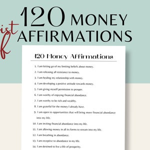 Lista de 120 afirmaciones de dinero imprimible, Meditación diaria sobre la riqueza, Abundancia financiera, LOA, Libertad financiera, Diario, PDF digital