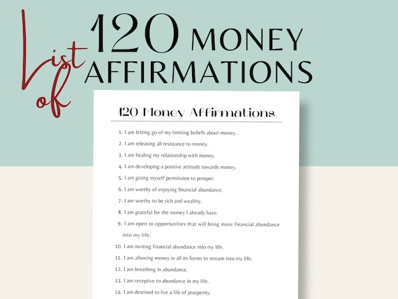 120 Money Affirmations List, Wealth & Abundance (Digital PDF)