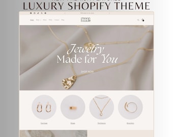 Luxury Shopify Theme Jewelry Website Template Minimalist Online Store Canva Banners Beige Design Ecommerce Small Business Fashion Boutique