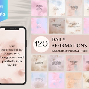 120 Instagram Motivational Affirmations Pack, bearbeitbares Canva Template Instagram, Gesundheit & Wellness, Selbstvertrauen Affirmationen, Positive SM