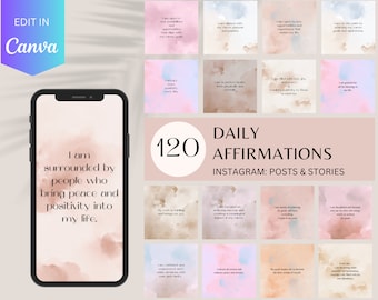 120 Instagram Affirmations Pack, Editable Canva Templates (Digital Download)