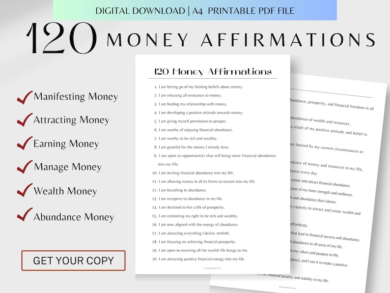 120 Money Affirmations List Printable, Daily Wealth Meditation ...