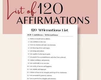120 Daily Affirmations List, Self-Love, Goal Setting (Digital PDF)