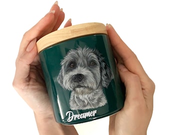 Pet urn for dog or cat ashes . Custom hand-painted small cremation urn