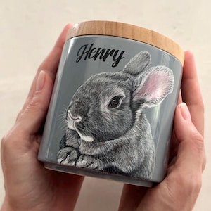 Urna personalizada para conejo. Urna de cremación pequeña para cenizas de mascotas con retrato: conejo, cobaya, chinchilla, hámster, hurón, loro, iguana