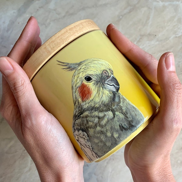 Birds urn for ashes. Custom portrait urn for parrot, ferret, rabbit, guinea pig, puppy, kitten or other small pet up to 25 pounds.