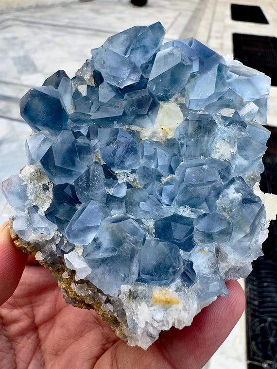 Beautiful Terminated Celestine with Calcite Crystal Cluster Specimen from @afg, raw crystal, Minerals, 1970 Carats.