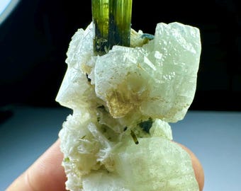 120 Carats Green Cap Terminated Tourmaline Crystal with Albite Specimen , Minerals, gemstones, cluster