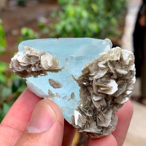 600 Carats Beautiful and Natural Sky Blue  Aquamarine Crystal with Muscovite Specimen