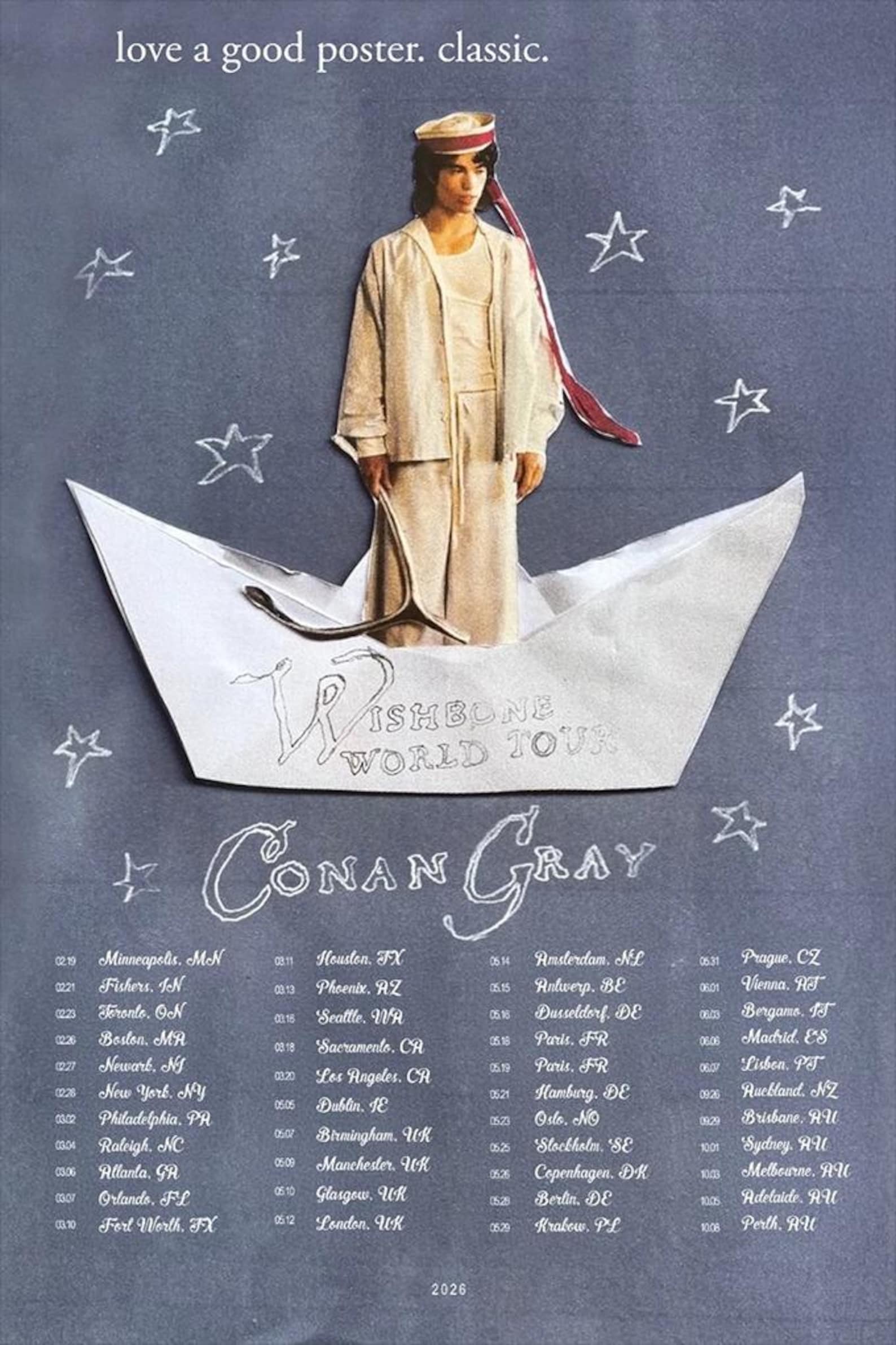 Conan Gray Wishbone World Tour 2026 Tour Poster Indie Pop World Tour ...