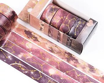 Washi Tape galaxy rose et orange_ set de 4 rubans en papier japonais pour Bullet Journal, Scrapbooking, Ruban d’emballage, Bandes Washi