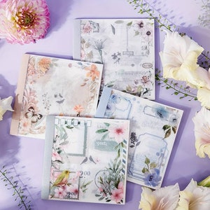Carnet de 20 feuilles d'autocollants motif Fleuri en papier Washi _ Scrapbooking, Bullet Journal, Journaling, DIY, Albums, Cartes, Déco
