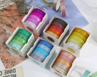 Washi Tape glitter - set di 5 nastri di carta giapponese per Bullet Journal, Scrapbooking, nastro da imballaggio, decorazioni, fai da te, journaling