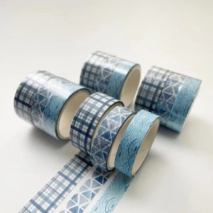 Washi Tape bleu géométrique_ set de 3 rubans _ Ruban Masking Tape pour Bullet Journal, Journaling, Scrapbooking, DIY, Décoration, Emballage