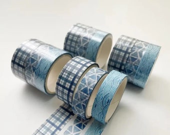 Geometric Blue Washi Tape_ set of 3 Japanese paper tapes for Bullet Journal, Scrapbooking, Packaging Tape, Washi Tapes