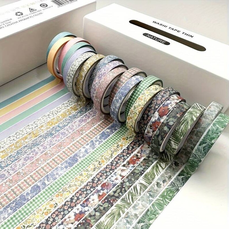 Washi Tape Thin Nature set de 20 rubans en papier japonais pour Bullet Journal, Scrapbooking, Ruban demballage, Bandes Washi image 2