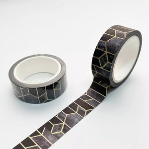Washi Tape motif géometrique noir gris et or _ Ruban Masking Tape pour Bullet Journal, Journaling, Scrapbooking, DIY, Décoration, Emballage