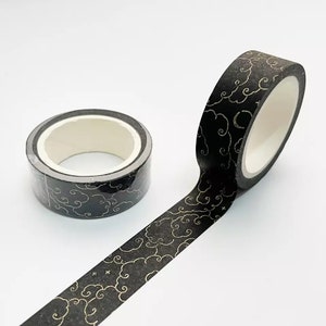 Washi Tape motif nuage japonais noir et or _ Ruban Masking Tape pour Bullet Journal, Journaling, Scrapbooking, DIY, Décoration, Emballage