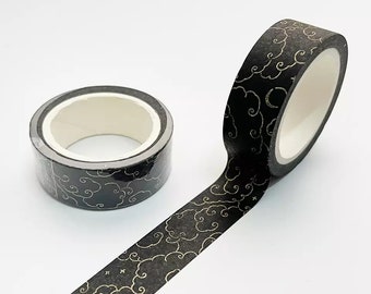 Washi Tape black and gold Japanese cloud pattern _ Japanese paper tape for Bullet Journal, Scrapbooking, Packaging Tape, Washi Tapes