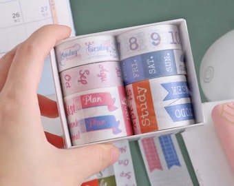 Washi Tape Bujo tema blu e rosa _ set di 6 nastri di carta giapponese per Bullet Journal, Scrapbooking, nastro da imballaggio, nastri Washi