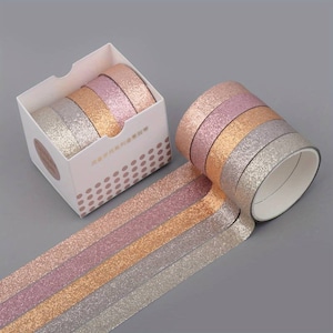 Washi Tape Glitter conjunto de 5 cintas de papel japonesas para Bullet Journal, Scrapbooking, cinta de embalaje, decoraciones, bricolaje, diario Champagne