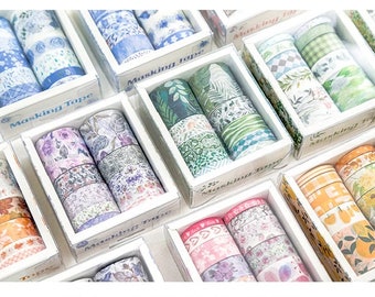 Florales Washi Tape Set aus 10 japanischen Papierbändern für Bullet Journal, Scrapbooking, Verpackungsband, Washi Tapes