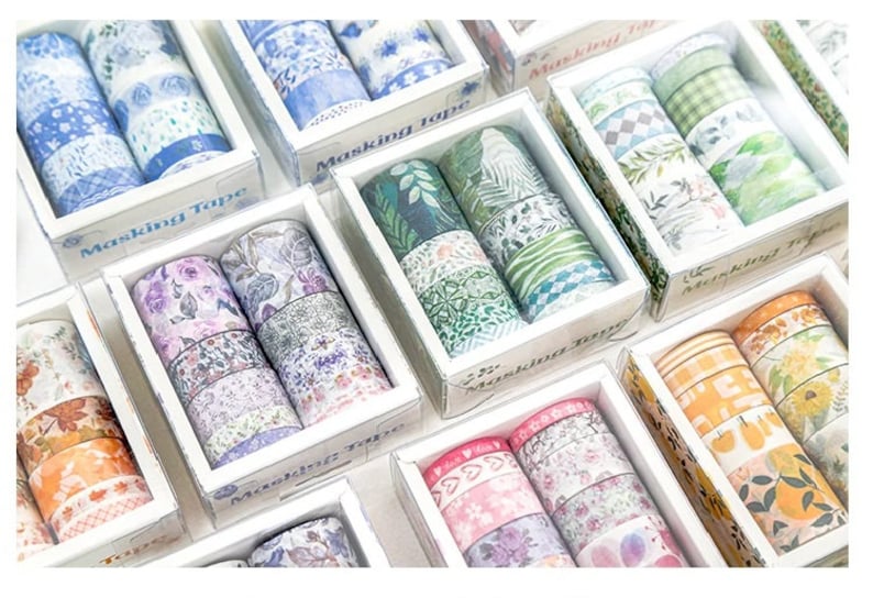 Florales Washi Tape Set aus 10 japanischen Papierbändern für Bullet Journal, Scrapbooking, Verpackungsband, Washi Tapes Bild 1