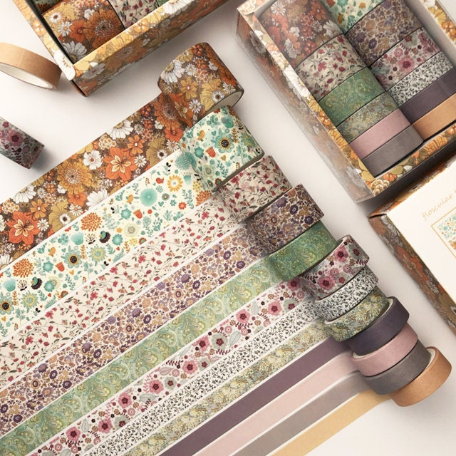Washi Tape Scattered Flowers - set of 12 tapes _ Masking Tape for Bullet Journal, Journaling, Scrapbooking, DIY, Decoration