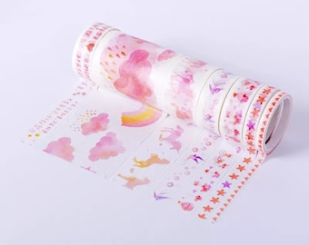 Einhorn Washi Tape_ Set aus 7 japanischen Papierbändern für Bullet Journal, Scrapbooking, Verpackungsband, Washi Tapes