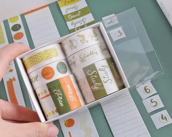 Tema verde Washi Tape Bujo _ set di 6 nastri di carta giapponese per Bullet Journal, Scrapbooking, nastro da imballaggio, nastri Washi