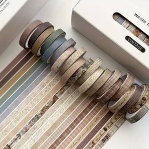 Washi Tape Thin Vintage - set di 20 nastri di carta giapponese per Bullet Journal, Scrapbooking, nastri da imballaggio, nastri Washi