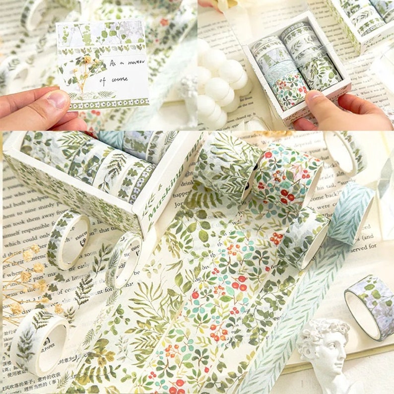 Florales Washi Tape Set aus 10 japanischen Papierbändern für Bullet Journal, Scrapbooking, Verpackungsband, Washi Tapes Bild 4