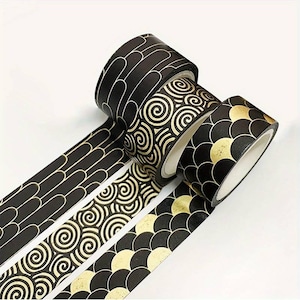 Washi Tape Golden Black _ set de 3 rubans _ Ruban Masking Tape pour Bullet Journal, Journaling, Scrapbooking, DIY, Décoration, Emballage