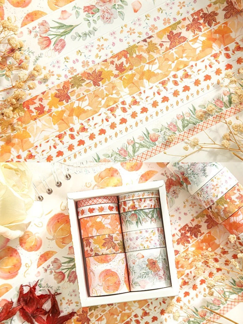 Florales Washi Tape Set aus 10 japanischen Papierbändern für Bullet Journal, Scrapbooking, Verpackungsband, Washi Tapes Bild 6