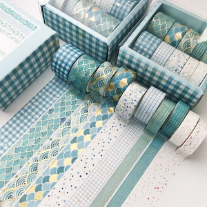 Washi Tape Vert set de 10 rubans en papier japonais pour Bullet Journal, Scrapbooking, Ruban d’emballage, Bandes Washi