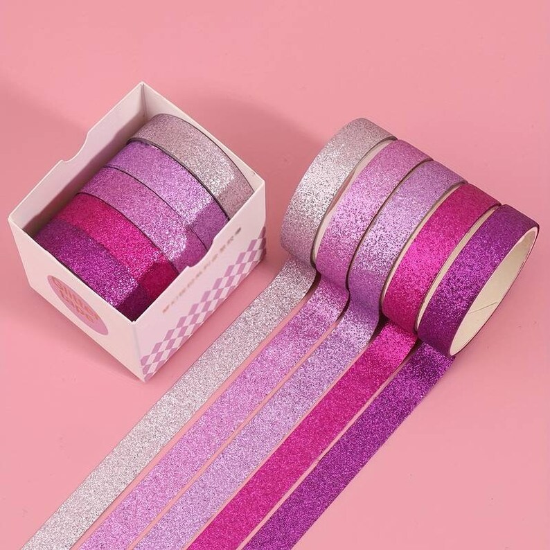 Washi Tape glitter set de 5 rubans en papier japonais pour Bullet Journal, Scrapbooking, Ruban demballage, décorations, DIY, Journaling image 2