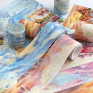 Washi Tape motifs ciel nuageux en papier japonais pour Bullet Journal, Scrapbooking, Ruban d’emballage, Bandes Washi
