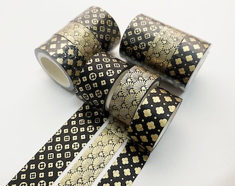 Washi Tape golden flower _ set of 3 Japanese paper tapes for Bullet Journal, Scrapbooking, Packaging Tape, Washi Tapes
