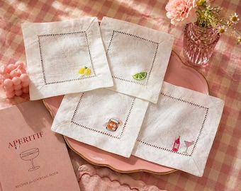 Cocktail Embroidered Cocktail-Themed Napkins (Drink Designs) Set of 4