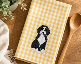Personalized Dog Tea Towel, Embroidered Gingham Kitchen Towel, Housewarming Gift