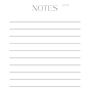 May include: A blank lined notepad with the word "NOTES" at the top and the word "DATE" at the top right corner.
