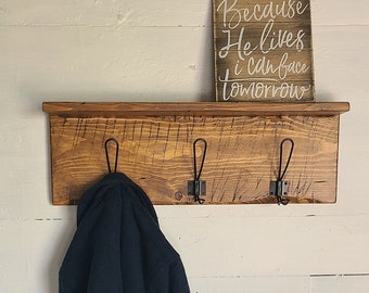 Wall Coat Rack, Wire Hooks, With Shelf, and With NO Shelf, Rustic, Farmhouse Style