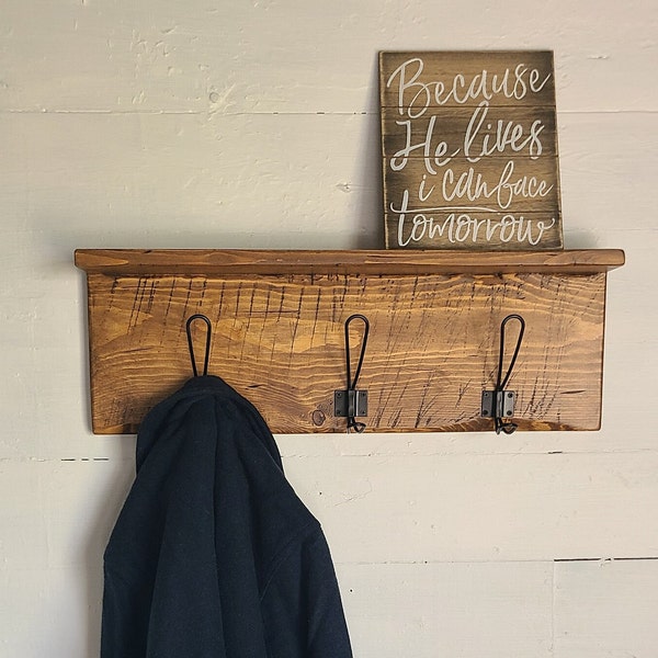 Wall Coat Rack, Wire Hooks, With Shelf, and With NO Shelf, Rustic, Farmhouse Style