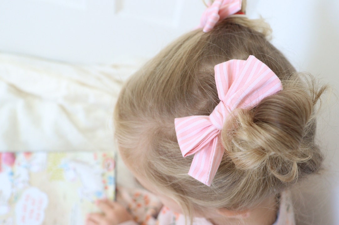 Stripey Pink Hair Bow Pigtail Hair Bobble Eco Hair Tie Plasticfree Hair ...